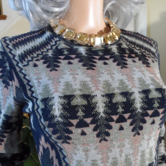 M Missoni Black-Pink Multi Zig-Zag Print Fit & Flare Long Sleeves Dress Size 4 - Picture 9 of 16